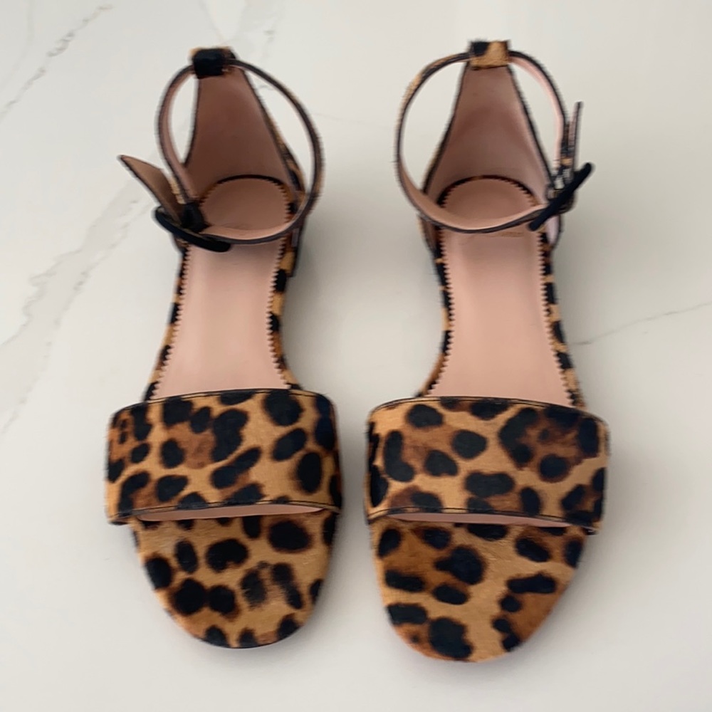 J. Crew ankle strap sandals in leopard calf hair